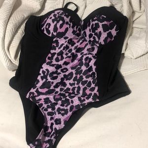 Black, purple and cheetah print bathing suit